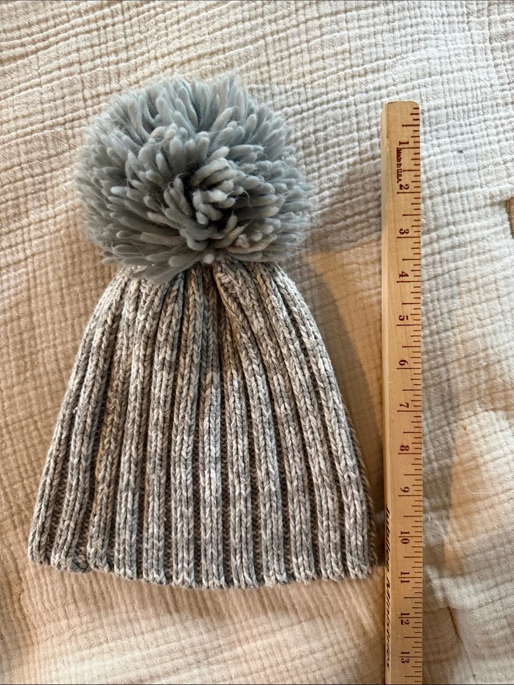 Hannah Anderson Gray Cotton Wool Blend Puff Ball Knit Hat, size Large